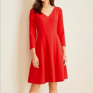 Red Petite Doubleweave Seamed Flare Dress